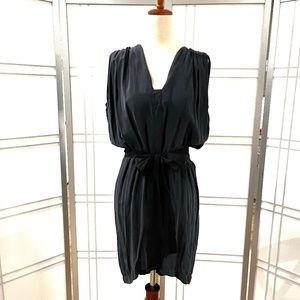 LAUREL Dark Grey Silk Sleeveless Dress with Black Bow - Size 4